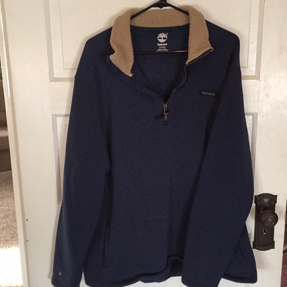 Timberland Crew Neck Zip Sweater Navy with Tan